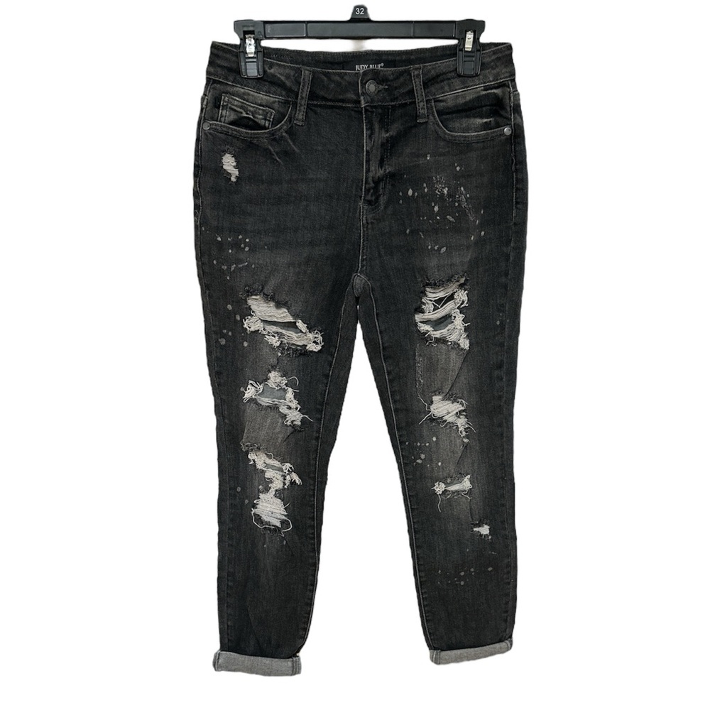 Judy Blue Distressed Black Denim Boyfriend Jeans 7/28